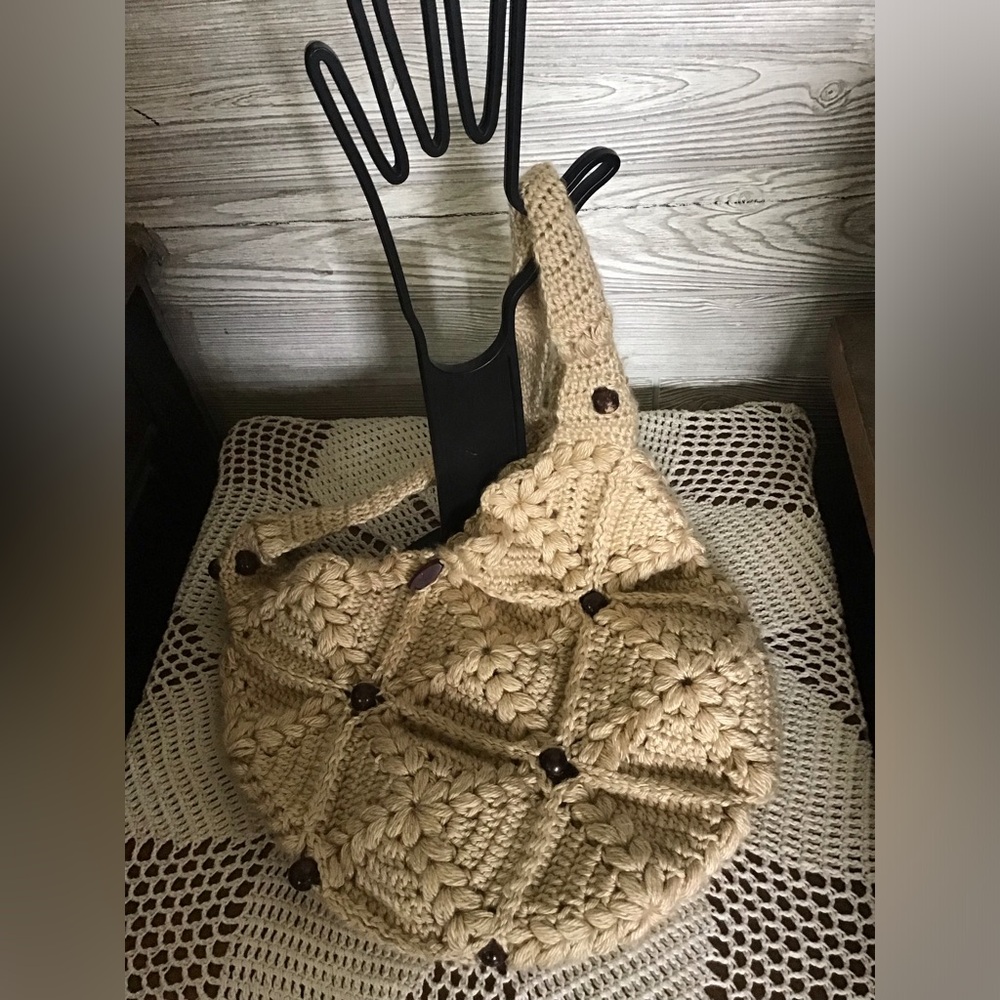 Handcrafted Beige Crochet Shoulder Bag